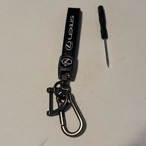 Lexus Logo Key Fob Keychain in Black and Silver Leather NWT
